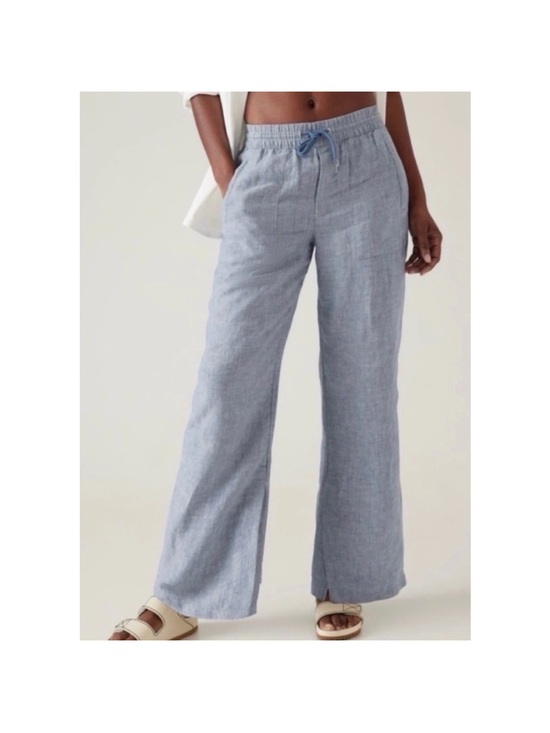 Athleta Pants - Athleta Retreat Linen Wide Leg Pants Coastal Chambray Resort Women 18 Beachy